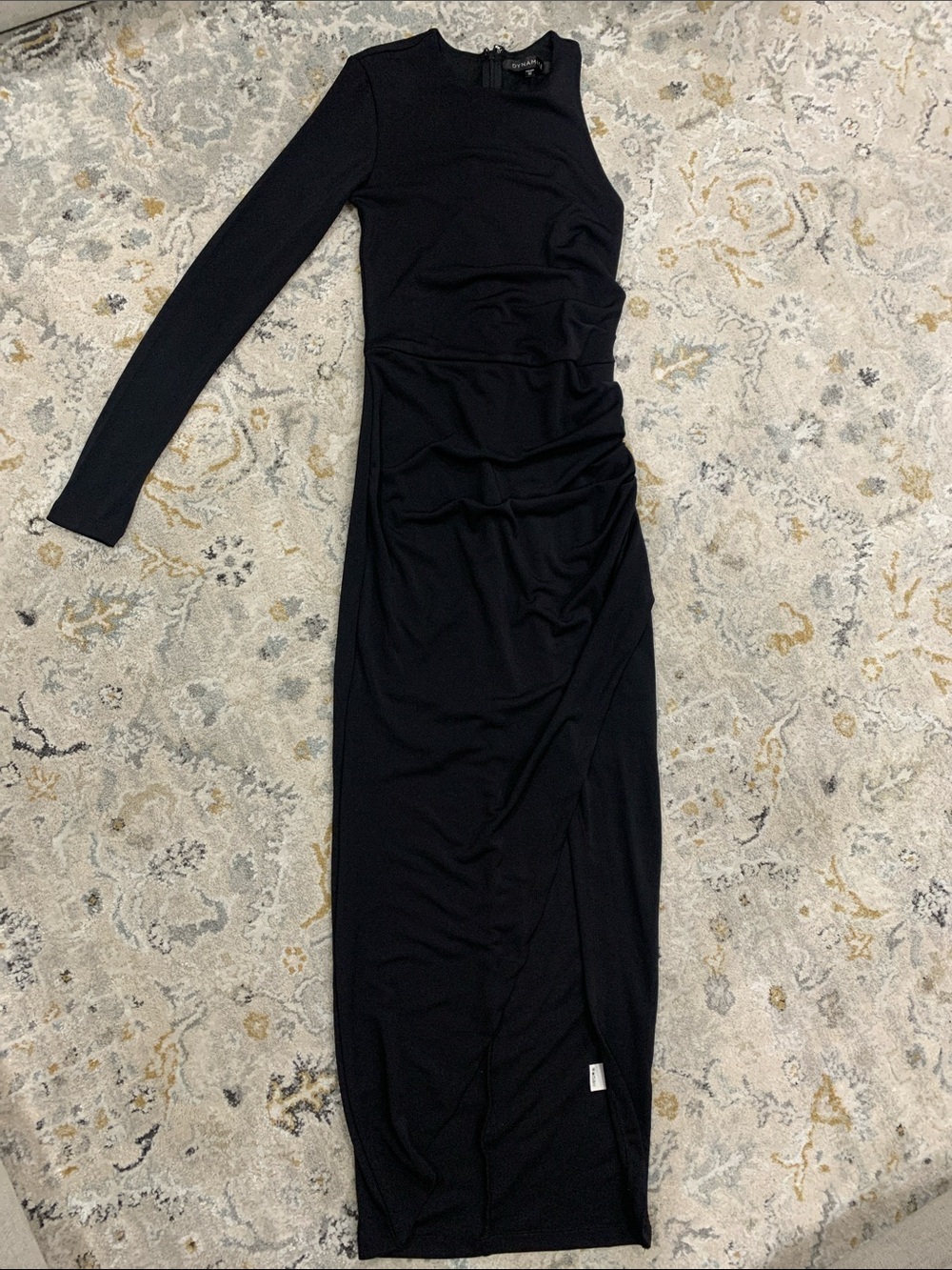 Dynamite Black One-Shoulder Long-Sleeve Ruched Maxi Dress